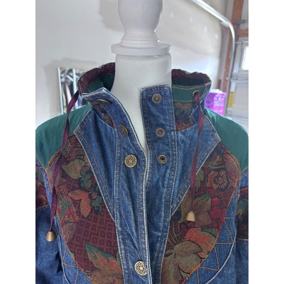 Vintage 90s Southwestern Aztec Denim Jacket Boho Western Tapestry Oversized M - Picture 9 of 13